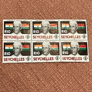 Postage Stamps Seychelles 1989 centenary of Jawaharlal Nehru block of six stamps